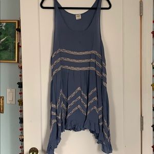 Voile & Lace Trapeze Dress Blue